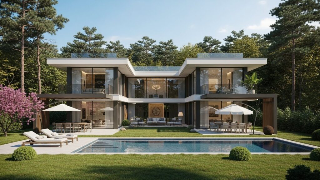 Asist Yeniköy portföyünde bulunan, Zekeriyaköy’de doğa ile iç içe konumlanan lüks satılık villa.