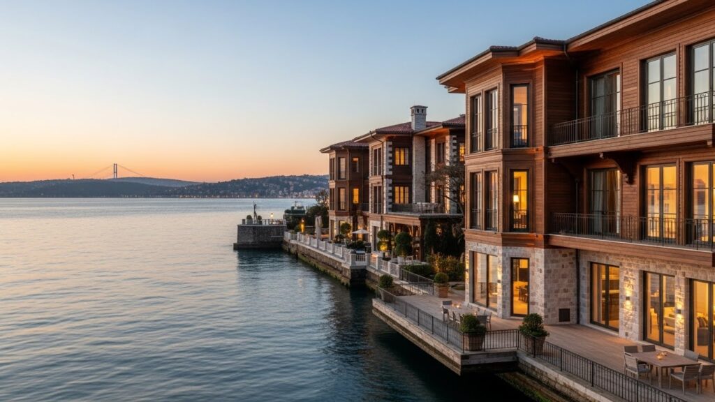 Asist Yeniköy’de konumlanan, İstanbul Boğazı manzaralı lüks satılık yalının prestijli mimarisi.